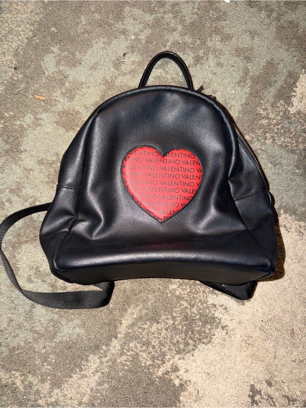 Valentino Black Leather Backpack with Red Heart Patch